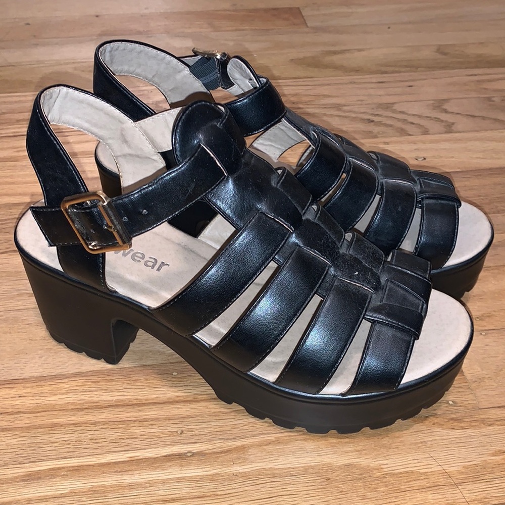 KOI Footwear Black Strappy Chunky Platform Sandals
